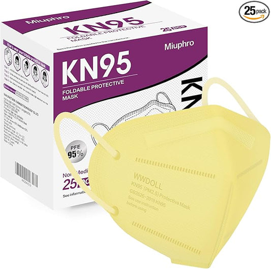 Miuphro KN95 Face Mask, 5-Layer Design Cup Dust Safety KN95 Masks 25 Pack, Yellow