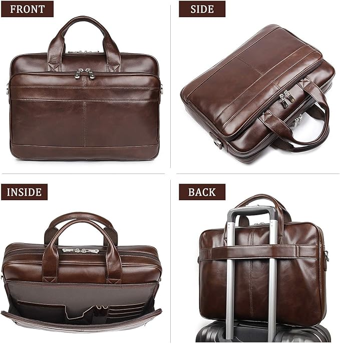 Augus Leather Messenger Bag for Men Vintage Travel Backpack 17 inch laptop Briefcase Shoulder Bags