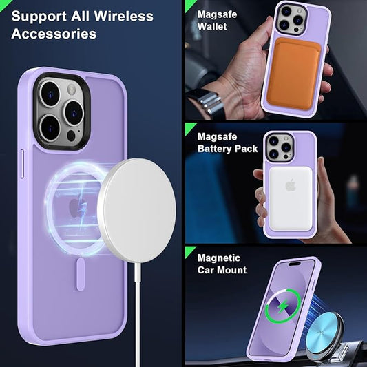 MOCCA Strong Magnetic for iPhone 14 Pro Max Case [Compatible with Magsafe] [10FT Military Grade Protective] Translucent Matte Slim Shockproof Case for iPhone 14 Pro Max 6.7" - Light Purple