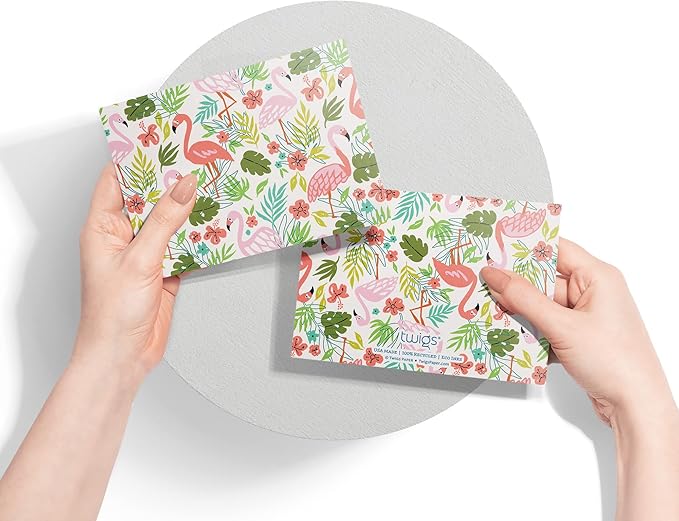 Twigs Paper - Assorted Flamingo Pattern Greeting Cards - Stationery Cards with Envelopes - Thank You Card - Blank Note Cards - Greeting Cards for All Occasions - Made in USA (5.5 x 4.25, Set of 12)