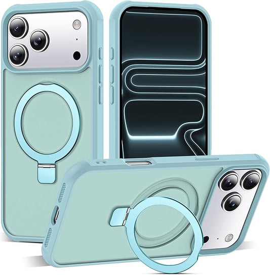 Compatible with iPhone 17 Pro Max Case with Invisible Magnetic O-Ring Stand Military-Grade Translucent Case for iPhone 17 ProMax 6.9" [Compatible with Mag-Safe][Great Grip Feeling], Blue