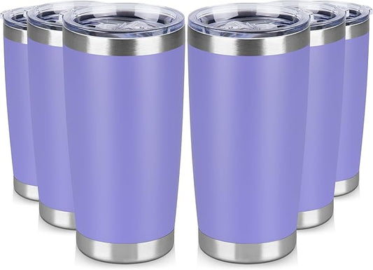 20 oz Tumbler Stainless Steel Tumblers Bulk with Lid Double Wall Insulated Coffee Tumbler Cups for Hot & Cold Drinks Powder Coated Travel Coffee Tumbler Mug Metal (Lavender, 6 pack)
