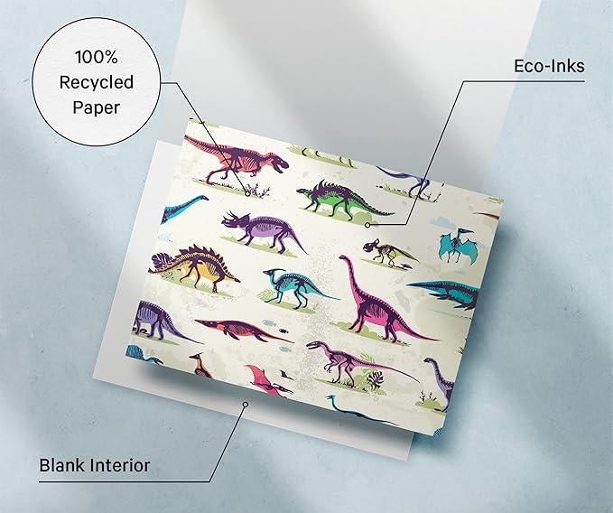 Twigs Paper - Assorted Dinosaur Greeting Cards - Stationery Cards with Envelopes - Thank You Card - Blank Note Cards - Greeting Cards for All Occasions - Made in USA (5.5 x 4.25, Set of 12)