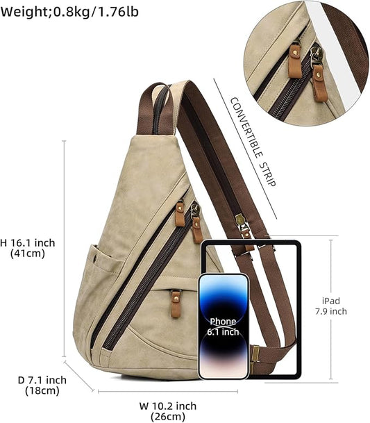 KL928 PU Leather Sling Bag - Small Crossbody Backpack Shoulder Casual Daypack Rucksack for Men Women