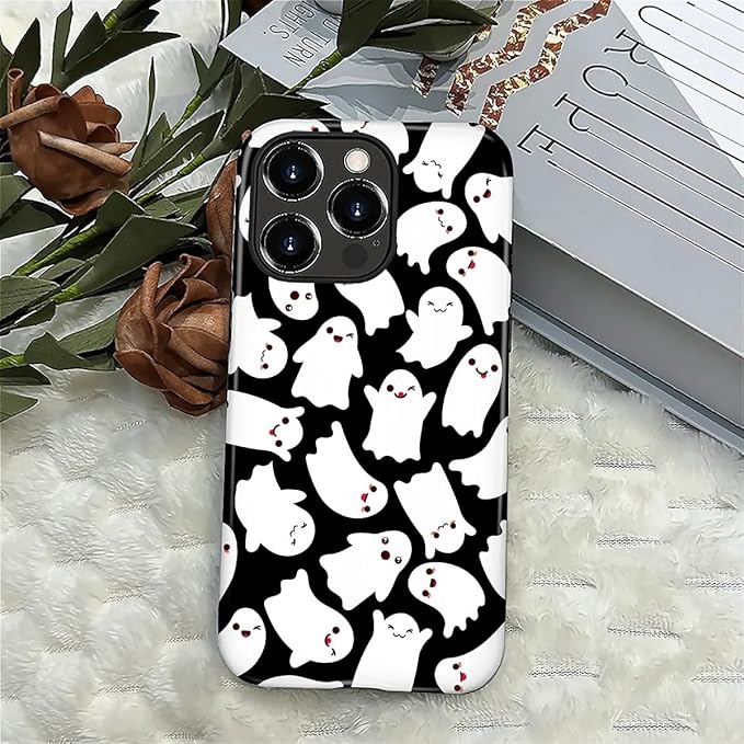 Case for iPhone 16 Pro Case,Halloween Ghosts Bats Design - Hybrid Dual Protection Silicone + Hard PC Shockproof Full Body Cover Slim Anti-Scratch Protective Case for Men Women