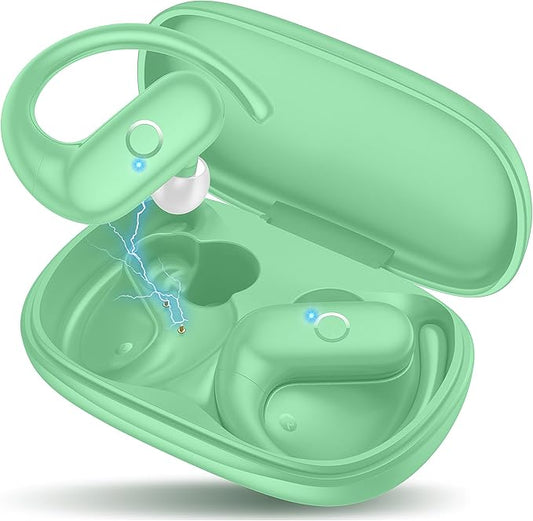MOZOTER Wireless Earbuds Bluetooth Headphones Sport,Over Ear Buds with Deep Bass Sound,60Hrs Playtime Earphones Redesigned Comfort Fit with Earhooks for Running,Meeting,Workout- Green