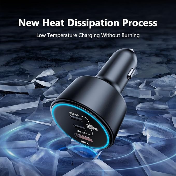 USB C Car Charger Fast Charging 200W, Dual PD 100W Type C Car Charger, PD3.0/QC4.0/PPS Cigarette Lighter Adapter for iPhone 16/15/14/13/12, Galaxy S22/S21 Ultra, MacBook, Laptop etc
