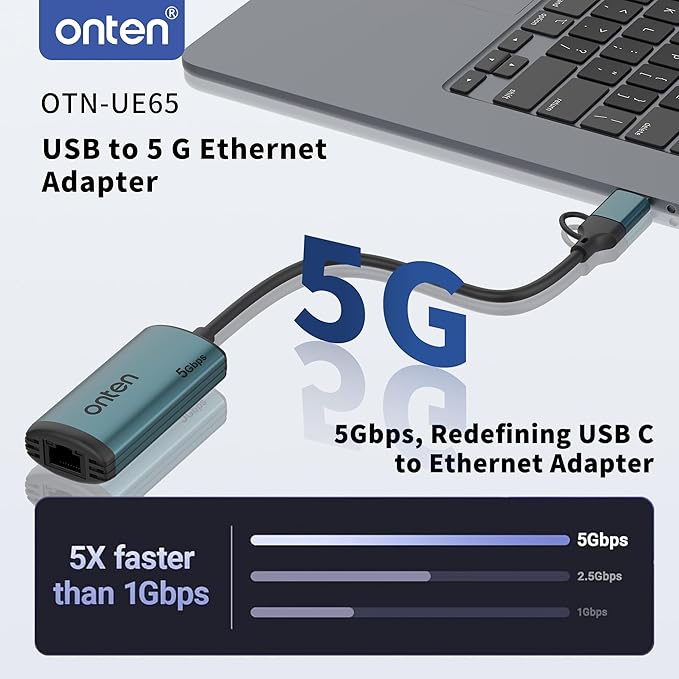 USB-C to Ethernet Adapter - 5Gbps High-Speed,Type-C to RJ45 Ethernet LAN Network Adapter Thunderbolt 4/3 Compatible, for iPhone 15 Pro/Max, MacBook Pro/Air 2023, iPad Pro,iMac and More（5G