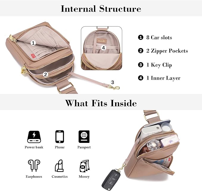 INICAT RFID Blocking Sling Bag Leather Crossbody Bags for Women Fanny Pack Cross Body for Woman Chest Bag for Travel 1.9L