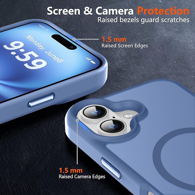 MOCCA Strong Magnetic for iPhone 16 Case, [Compatible with Magsafe][16FT Mil-Grade Drop Protection] Slim Thin Translucent Matte Protective Cover Case for iPhone 16 Phone Case 6.1", Blue