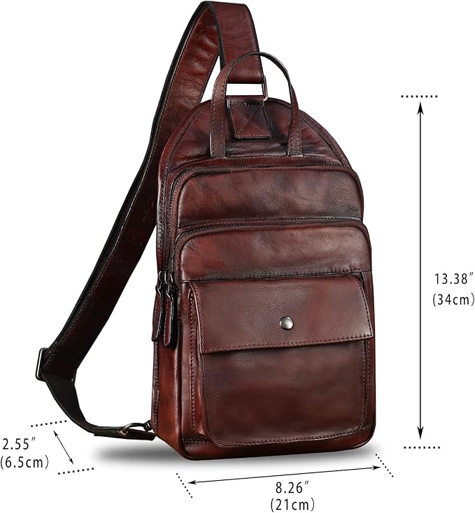 Genuine Leather Sling Bag for Men and Women Vintage Real Leather Fashion Sling Backpack Shoulder Crossbody Chest Purse