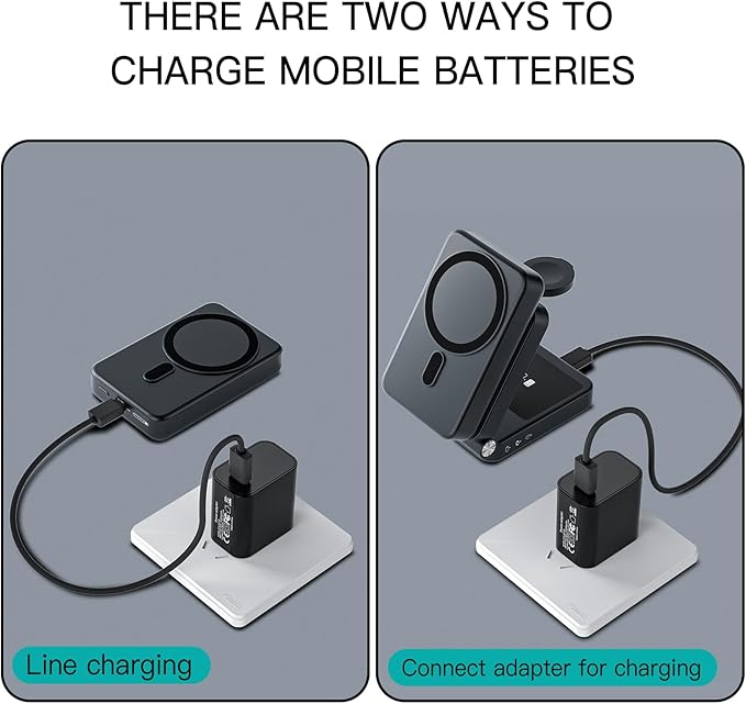 HUOTO 3 in 1 Foldable Magnetic Wireless for iPhone Charging Station,10000mAh Portable Charger Power Bank with Stand for MagSafe Battery Pack for iPhone 16/15/14/13/12 Series,for Apple Watch/Air pods