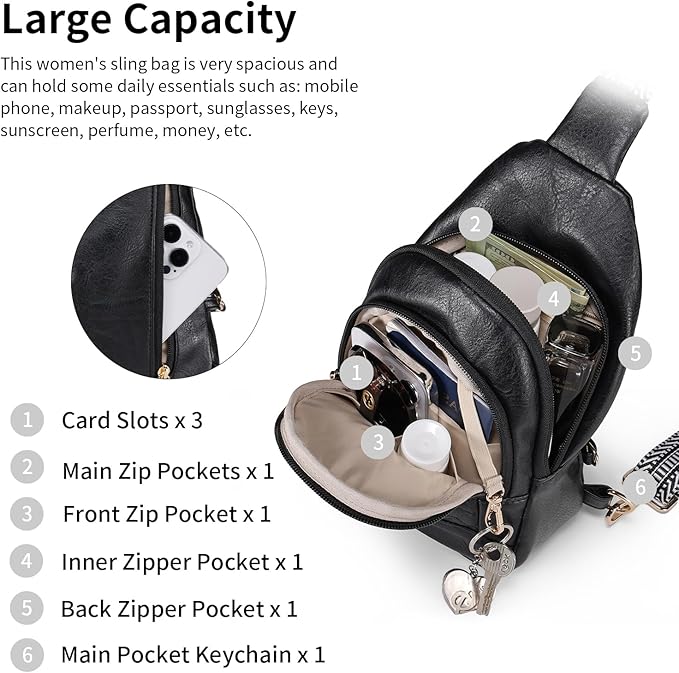 Crossbody Bags for Women Anti Theft Small Sling Handbag with Zipper Lock Vegan Leather RFID Blocking Chest Pure