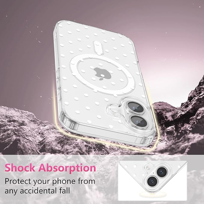 ZTOFERA Magnetic for iPhone 16 Case,Cute Polka Dot Phone Case Aesthetic Striped Clear Trendy Slim Soft Shockproof Protective Phone Cover for Women Girls, White Dot