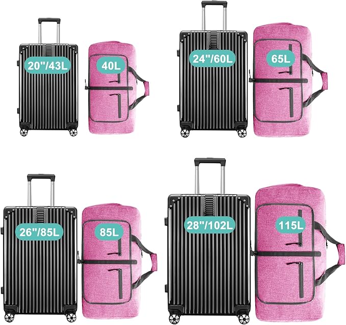 Dimayar 65L Travel Duffle Bag for Men Women - Foldable Duffel Bag with Shoes Compartment - Overnight Bags Waterproof & Tear Resistant(Rouge Pink)