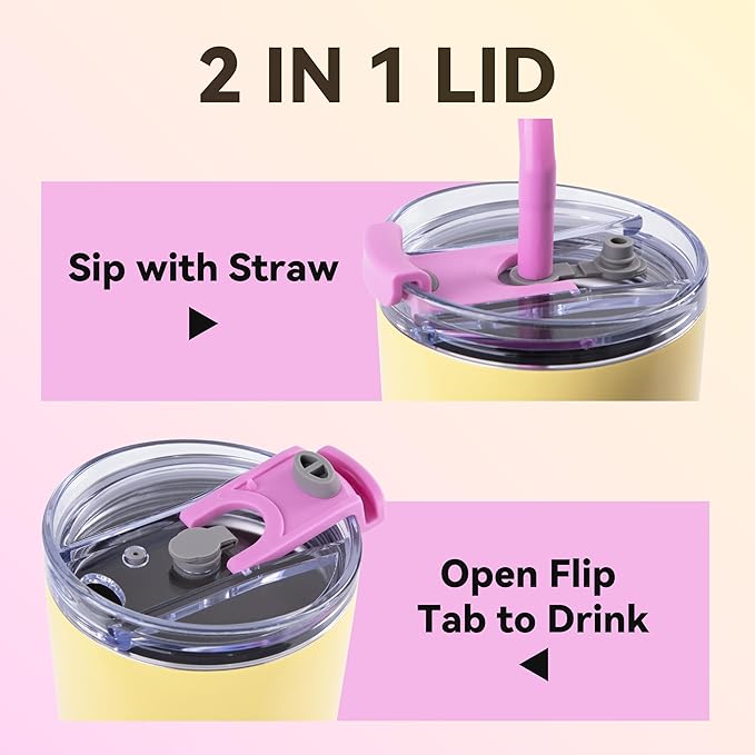 VEGOND 30 oz Insulated Stainless Steel Tumblers with lid and straw Bulk Pack Coffee Mug with Non-Slip Silicone Base, Sweat Proof Powder Coated Cup for Hot Cold Drinks, Pink and Yellow 8Pack