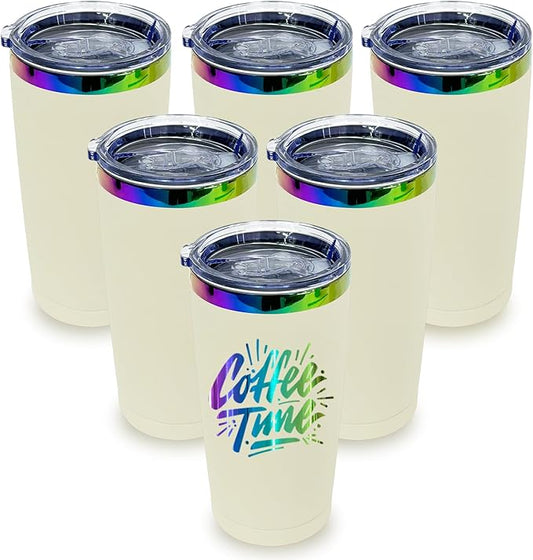 20 oz Stainless Steel Tumbler with Lid and Straw Double Wall Vacuum Insulated Coffee Mug Powder Coated Cup for Hot and Cold Drinks (White,6 pack)
