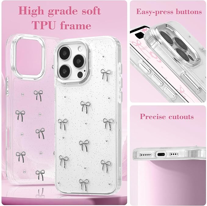EYZUTAK Case for iPhone Air, Bling Glitter 3D Bowknot Phone Case Cute Sparkly Crystal Clear Bow Aesthetic Design Cover Slim Soft Durable TPU Transparent Protective Cover for Women Girls - Bow