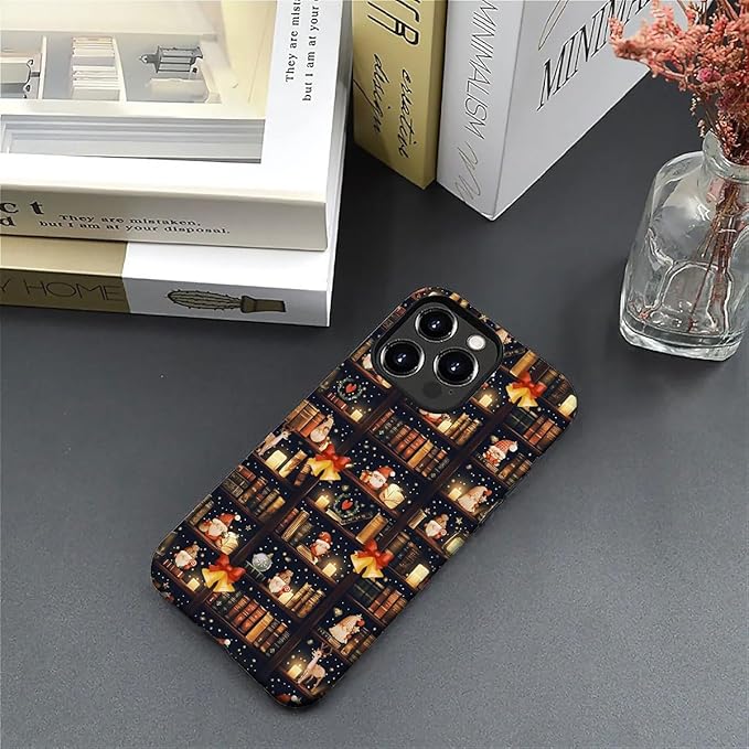 DAIZAG Case Compatible with for iPhone 16 Pro Max,Christmas Santa Claus Bookshelf Bells Phone Case for iPhone 16 Pro Max for Girl Women Boy Men