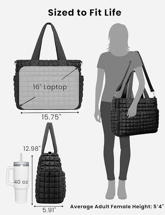 Yarnic Large Puffer Tote Bag for Women, Lightweight 21L Bag with 7 Pockets for School, Travel, Work, Gym Overnight Use