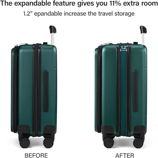 MILADA Expandable Checked Luggage 24 Inch Top Opening Travel Luggage Hard Shell Suitcases with Wheels TSA Approved Luggage Trunk Rolling Medium Checked Suitcase, Blackish Green