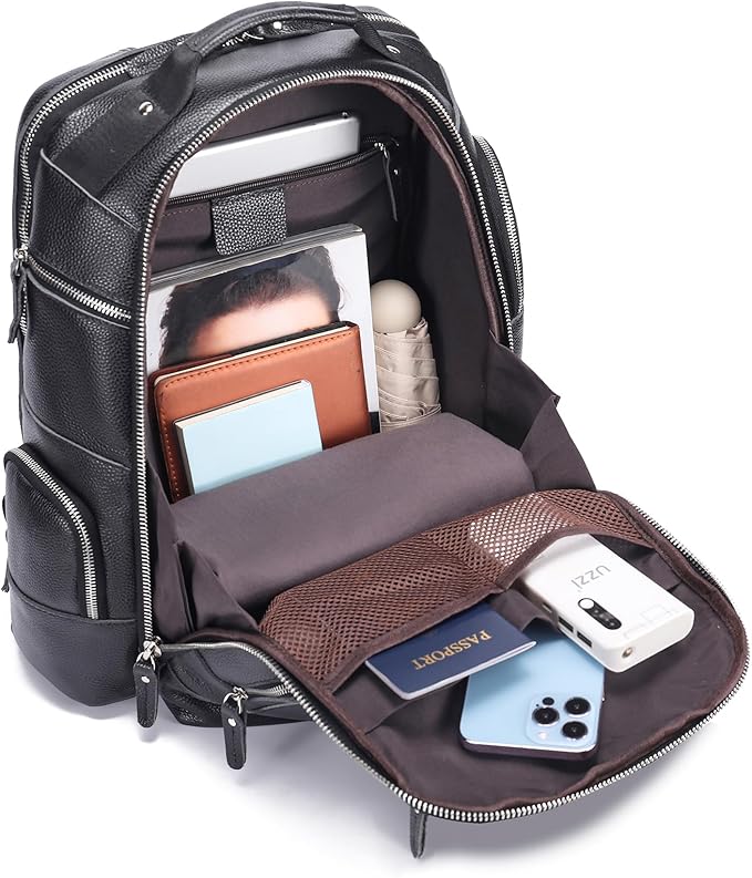 LANNSYNE Leather Backpack for Men, 15.6" Laptop Backpack Camping Travel 24L Rucksack