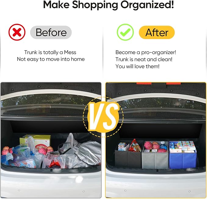 BALEINE 3Pk Reusable Grocery Bags, Foldable Shopping Bags for Groceries with Reinforced Bottom & Handles (Gray)