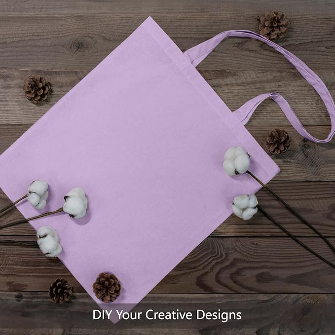 TOPDesign 24-Pack Economical 16"x15" Lavender Cotton Tote Bags, Lightweight Medium Reusable Grocery Shopping Cloth Bags, Suitable for DIY, Advertising, Promotion, Gift, Activity