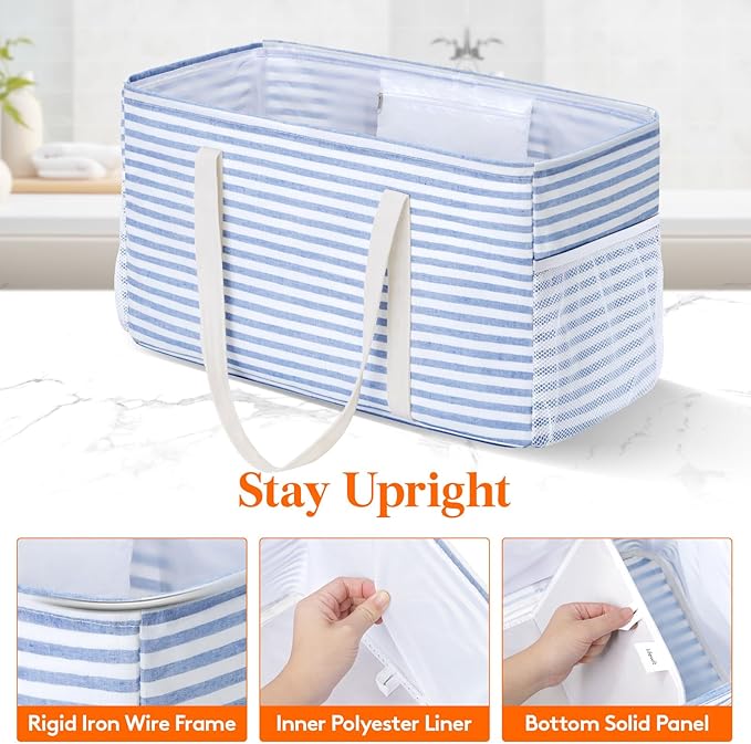 Lifewit Extra Large Tote Bag, Reusable Grocery Bags with Metal Wire Frame and Handles, Standing Utility Foldable Shopping Bags for Storage, Picnics, Beach, Pool, Laundry, Car 2 Packs 46L Gray and Blue