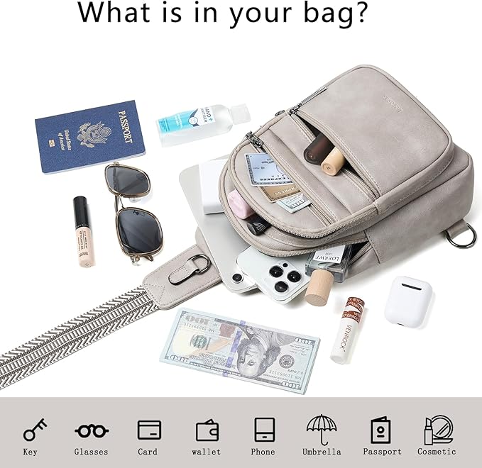 Sling Bag for Women Crossbody Bags Fanny Packs Sling Purse Backpack Shoulder Bag Vegan Leather Chic Travel Light Grey