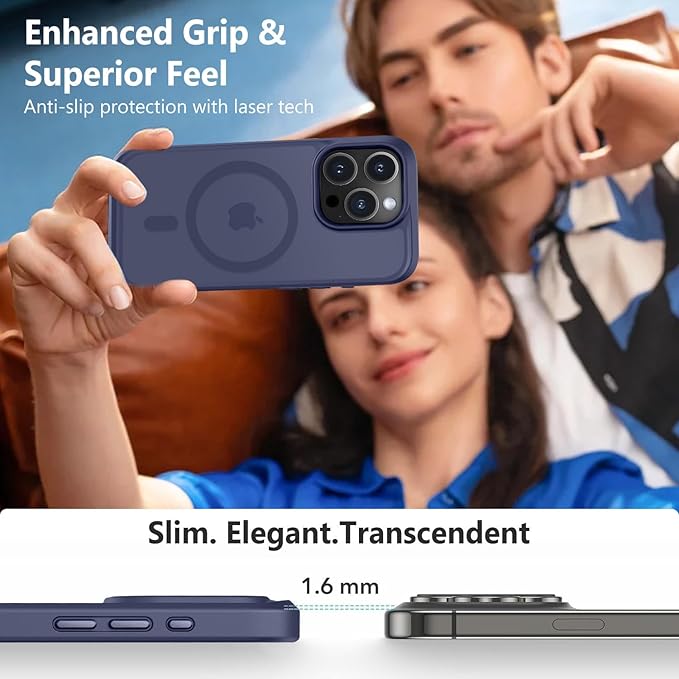 MOCCA Strong Magnetic for iPhone 15 Pro Case, [Compatible with Magsafe][13FT Military Drop Protection] Slim Translucent Matte Shockproof Case for iPhone 15 Pro Phone Case 6.1'', Deep Blue