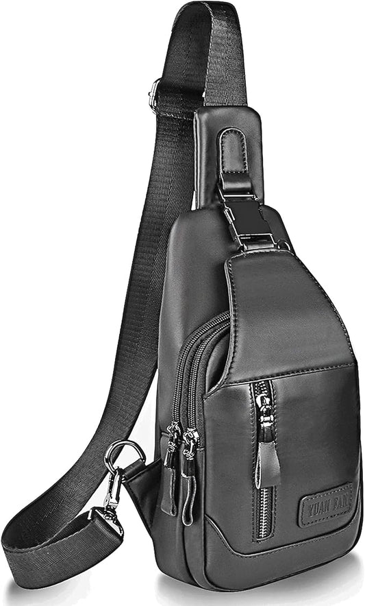 Leather Sling Bag Purse Chest Shoulder Backpack,Concealed Carry Crossbody Bags for Men Wander Plus Anti Theft Bag