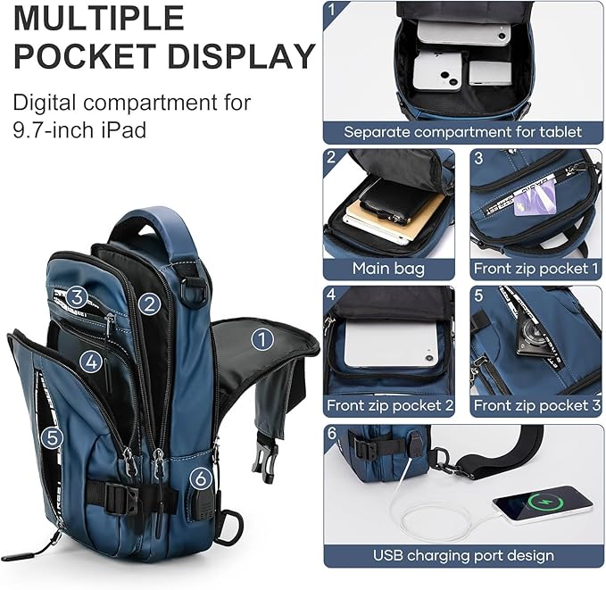 Mini Sling Bag for Men Women - Lightweight Crossbody Backpack, Multipurpose Shoulder Bag, Small Compact Chest Daypack for Travel Hiking Gym Sport Blue