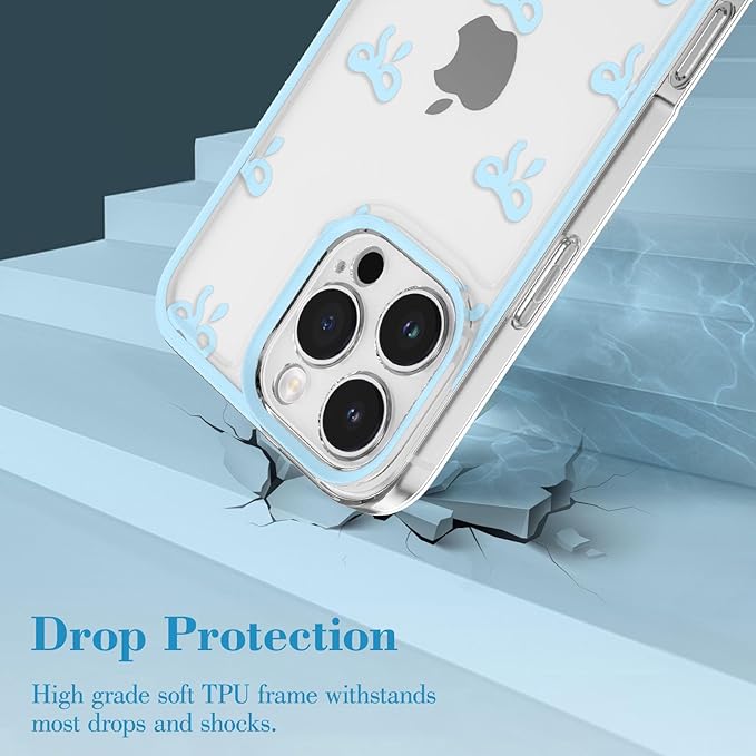 EYZUTAK Case for iPhone 17 Pro, Clear Cute Ribbon Bowknot Pattern Aesthetic Transparent Phone Case Raised Camera Protection Stylish Slim Soft Durable TPU Protective Cover for Women Girls - Blue