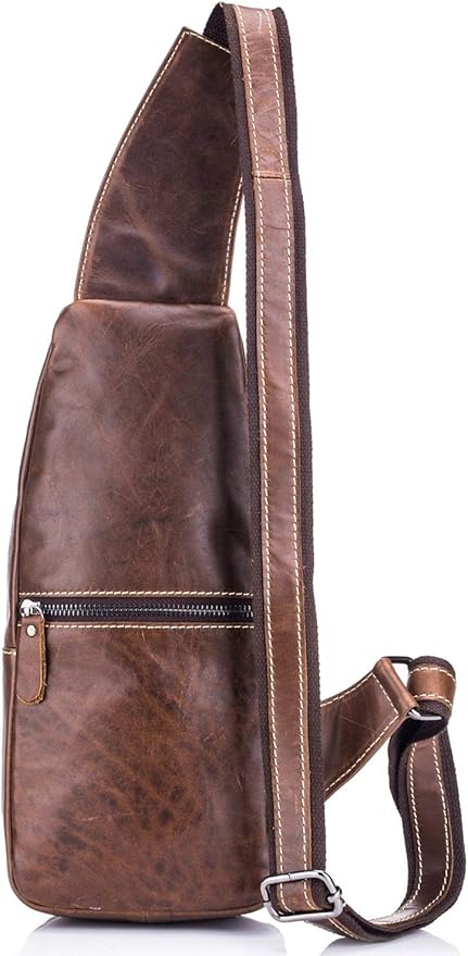 BULLCAPTAIN Genuine Leather Men Bags Shoulder Sling Crossbody Bag Casual Mens Chest Bag Travel Hiking Backpack(Brown)