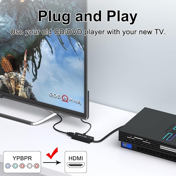 Dingsun Component to HDMI Converter, YPbPr/RGB+R/L to HDMI Converter Adapter, Support 720P/ 1080P for DVD, VSH, Blu-Ray Player, Wii, PS2/PS3, Xbox 360, Gamecube and More (Female)