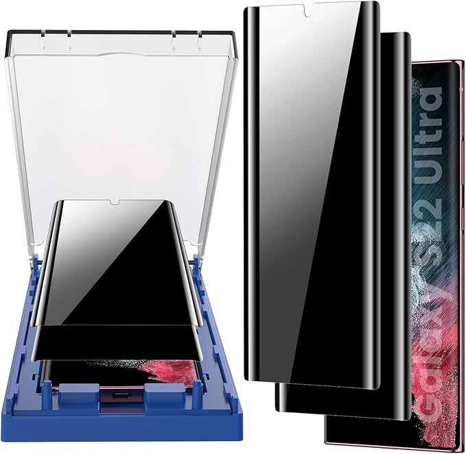 MOHAVE 2 Pack [Auto Alignment/Dust Removal] Privacy Screen Protector for Samsung Galaxy S22 Ultra 5G 6.8″, 3D Curved Anti Spy Private Film, 7H Hybrid Material, 100% Ultrasonic Fingerprint ID