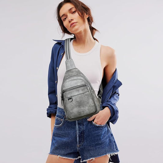 7L Sling Bag for Women Men Vegan Leather Crossbody Bags Fanny Pack Purse Backpack Over Shoulder Bag Travel Anti Theft