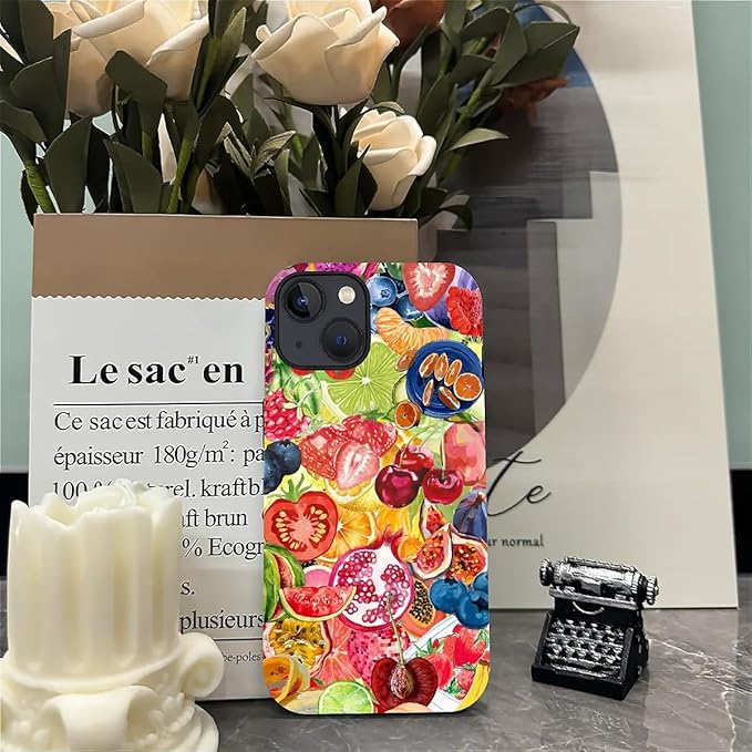 Case for iPhone 15,Summer Fruit Collage for Woman Men Full Body Protective Cover Shockproof 2 in 1 Silicone + Hard PC Case for iPhone 15