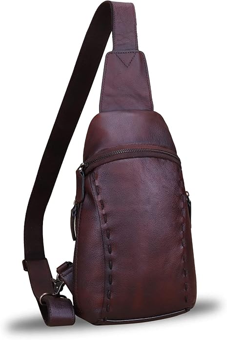 LRTO Genuine Leather Silng Bag for Women and Men Vintage Real Leather Sling Backpack Shoulder Crossbody Bag Chest Purse