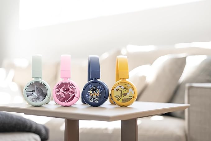 BuddyPhones POP Fun | Foldable Bluetooth Kids Headphones + Microphone, Works Wired or Wireless - SafeAudio Volume Limiting for iPhone/iPad/Tablet/PC and More (Pink)