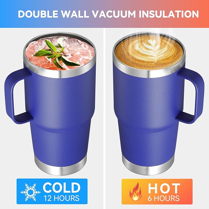 VEGOND 20 oz Tumbler with Handle Lid and Straw, Stainless Steel Insulated Travel Coffee Mug Spill Proof Double Wall Metal Tumbler Cup Keeps Drink Hot and Cold, Royal Blue 1 Pack