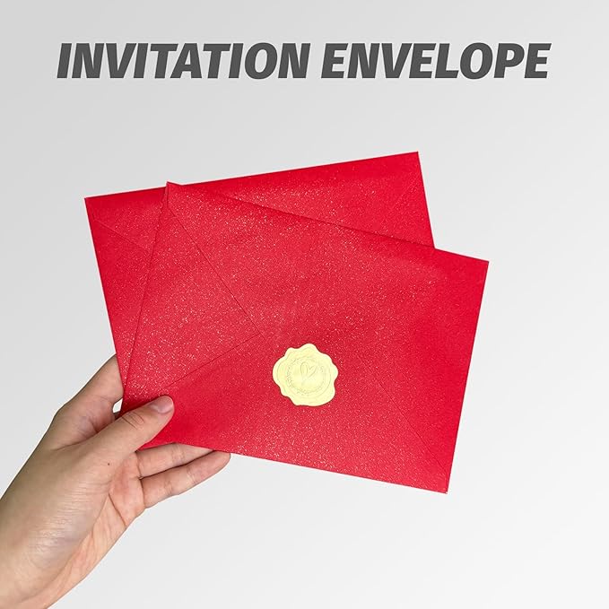 YINUOYOUJIA 50 PCS Pearl Red Envelopes A7,5 x 7 Red Shimmer Envelopes for Invitation,Perfect for Wedding Invitation Cards,Birthday RSVP Invite,5.25 x 7.25 inches