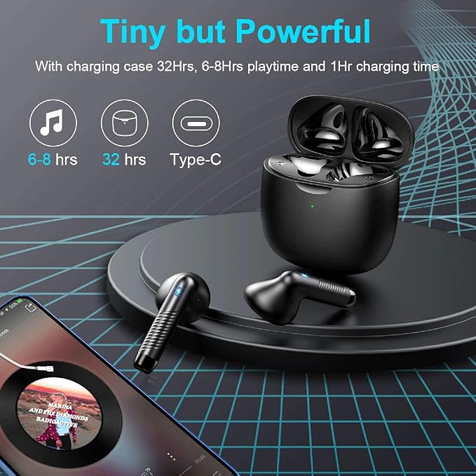 Jxrev Wireless Earbuds, Bluetooth 5.4 Headphones HI-FI Stereo, Ear Buds with 4 ENC Noise Cancelling Mic, 32H Playtime Wireless Earphones Type-C Fast Charging, IP7 Waterproof, Touch Control, Tiny Size