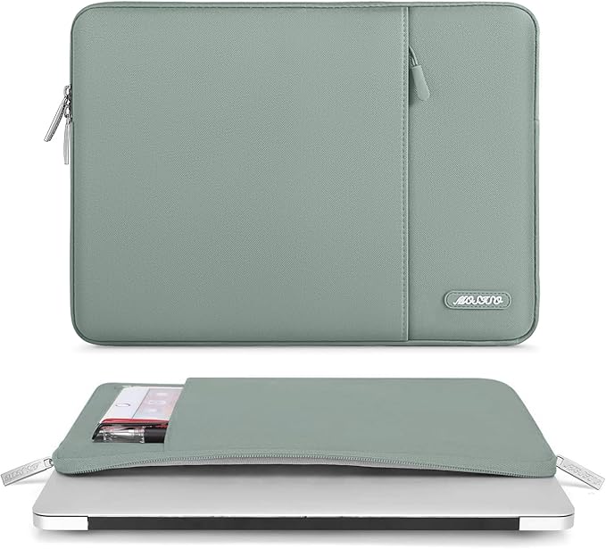 MOSISO Laptop Case 16 inch, 15-15.6 inch Laptop Sleeve Compatible with MacBook Pro 16 M4 M3 M2 M1, HP Acer Dell Lenovo ASUS Notebook, Polyester Vertical Computer Sleeve Bag with Pocket, Antique Green