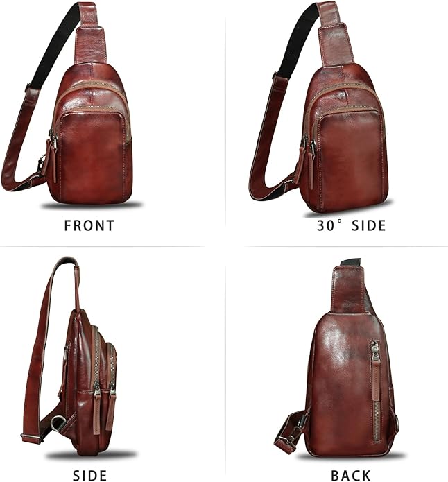 Genuine Leather Sling Bag for Women and Men Vintage Handmade Leather Sling Backpack Shoulder Crossbody Bag Chest Purse