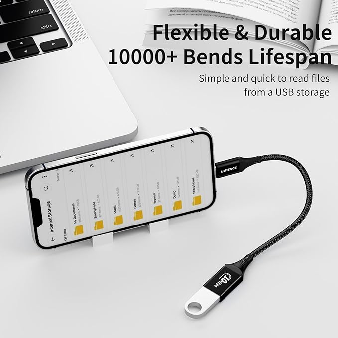 USB C to USB Adapter 2 Pack: 10Gbps USB Female to USB-C Male OTG Cable Thunderbolt 3 Converter, Compatible with iPhone16/15 Pro Max, MacBook Pro Air, Galaxy S25/24 (0.59ft, Black)