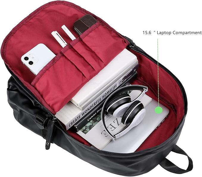 Baosha BP-08 Unisex PU Leather Computer Laptop Bag 15.6 inch Backpack Shoulder Bags Travel Hiking Rucksack Casual Daypack Black