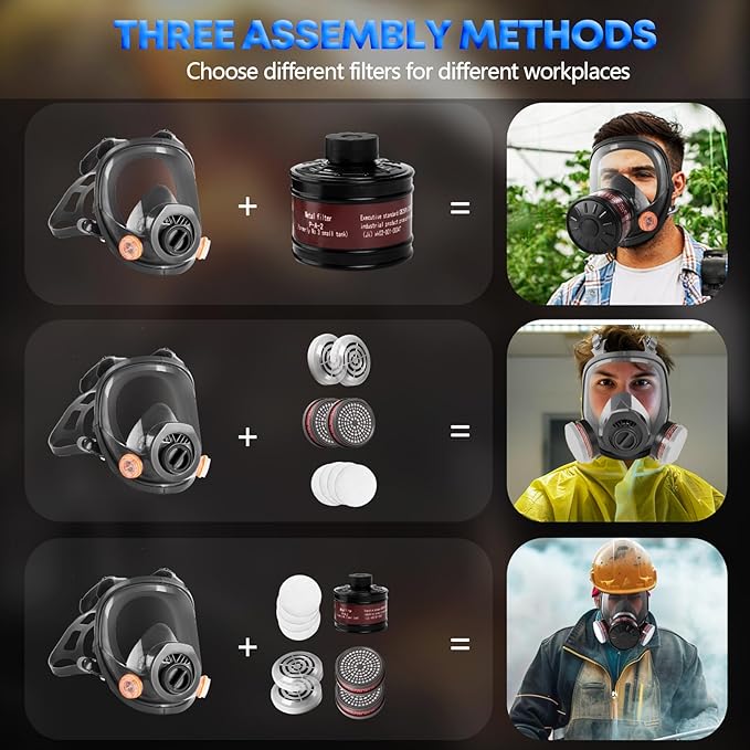 Full Face Gas Mask: Gas Masks Survival Nuclear and Chemical with 40mm & P-A-1 Activated Carbon Filter Full Face Respirator Mask Used for Dust Spray Machining Soldering Polishing Welding