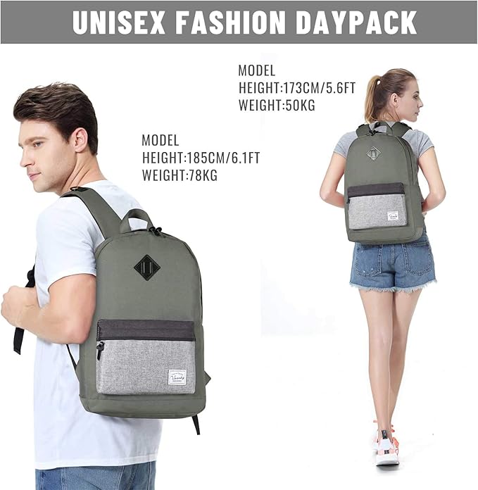VASCHY Backpack for Men Women, Water-Resistant School Backpack Bookbag Schoolbag Casual Daypack Work Gray
